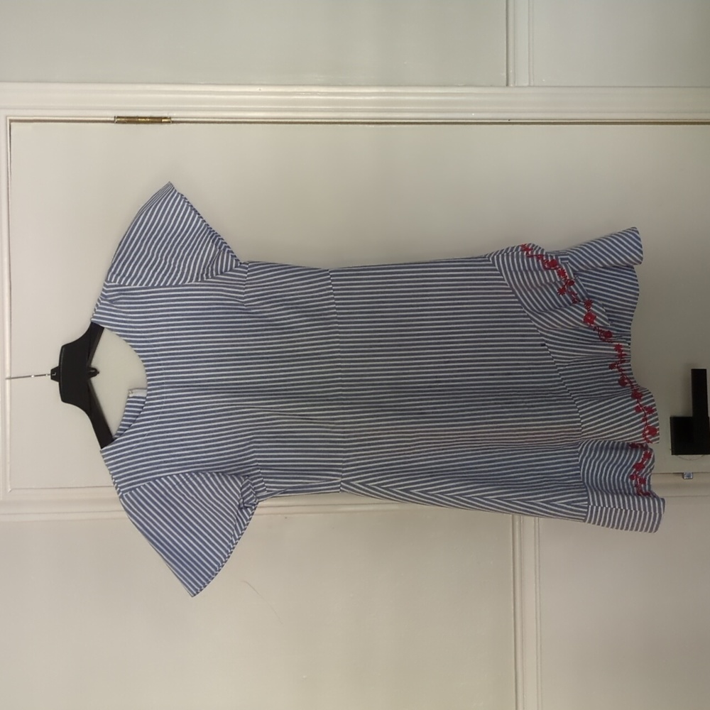 Blue and white stripey mini dress